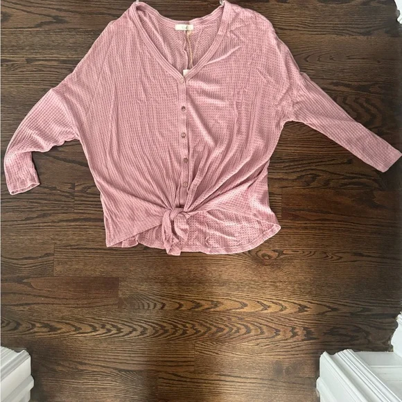 NWT Waffle Knit Tie Top in Wine - Picture 7 of 8